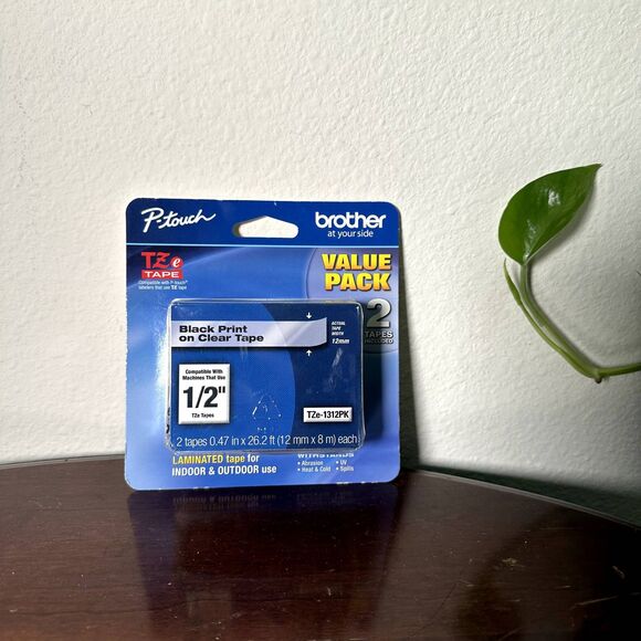 Other - Brother P-Touch TZe-1312PK 1/2" Clear Label Tape 2-Pack Black Print - New Sealed